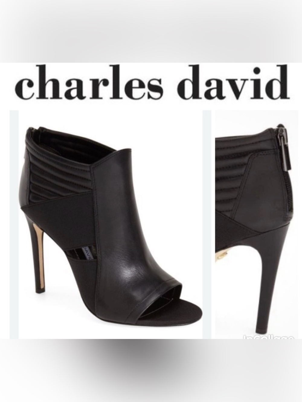 Charles David NWOT Black Leather Peep-Toe Heels